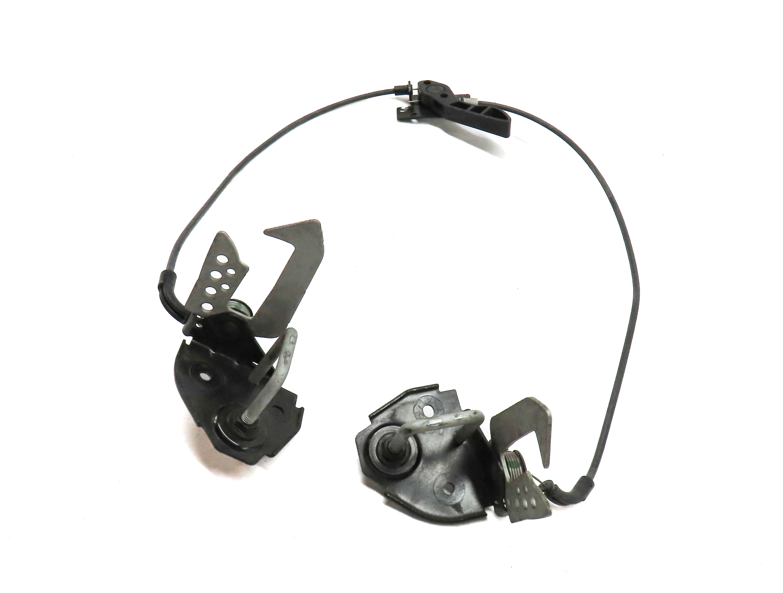 2015 BMW 740Li (F02) FRONT LEFT & RIGHT HOOD LATCH SET w/ CABLE & SAFETY HOOK — exact item pictured